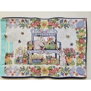 Blossoms & Blooms Easter Table Runner Bunnies Rabbits Flowers Spring NWT 72"